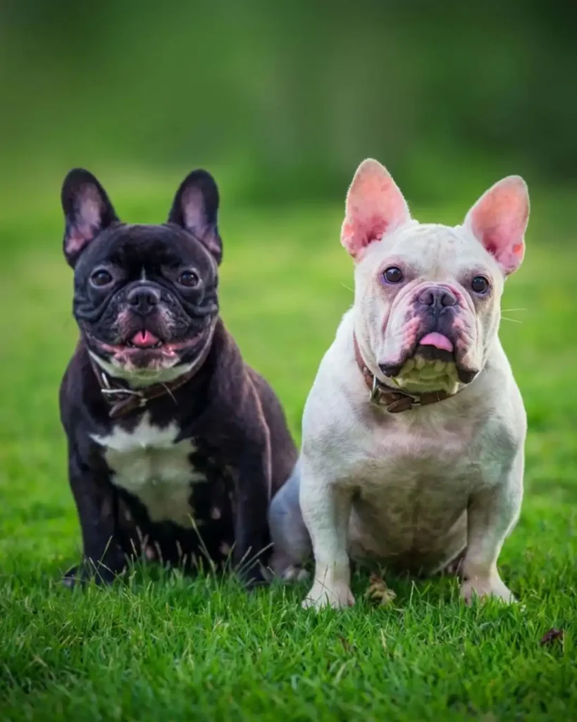 Two healthy Bulldog puppies sitting on a grassy field in Kolkata with vaccination records and health verification from Pets Farm.